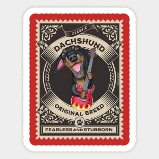 Funny dachshund doxie with guitar in golden circle Sticker